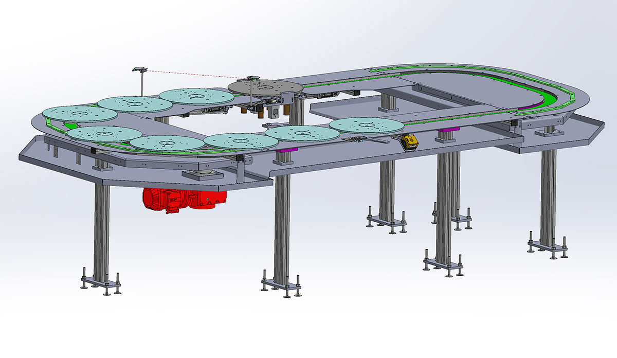 3D Technical drawing of a pallet conveyer 